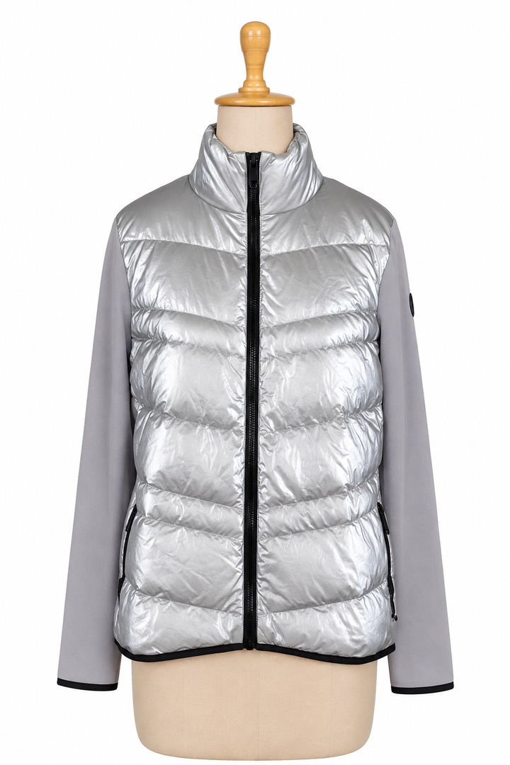 Moncler Women's Gray Panelled Wool-Blend And Quilted Shell Down Jacket