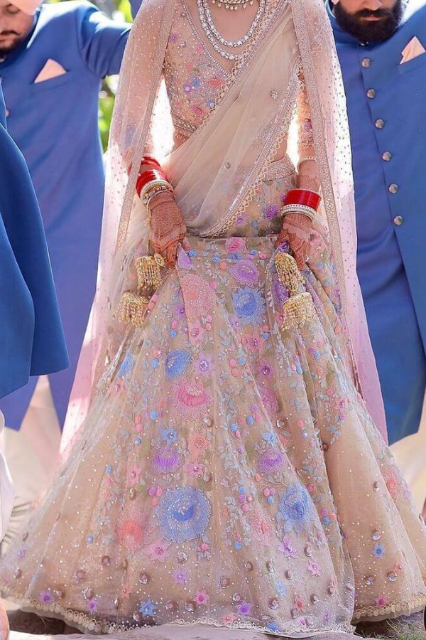 Tarun Tahiliani Pastel Floral Embroidered Net Lehenga Set