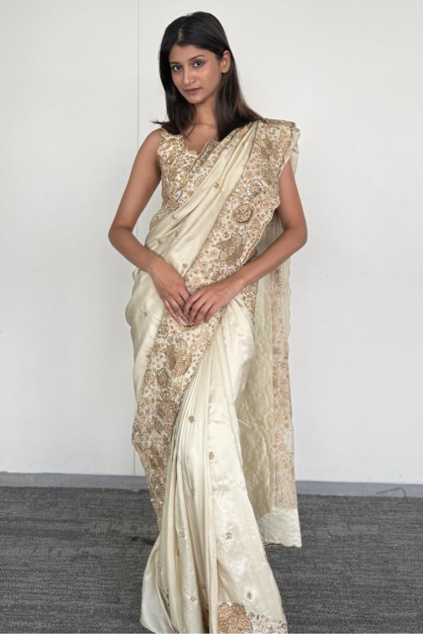 Mishru Ivory Embroidered Saree