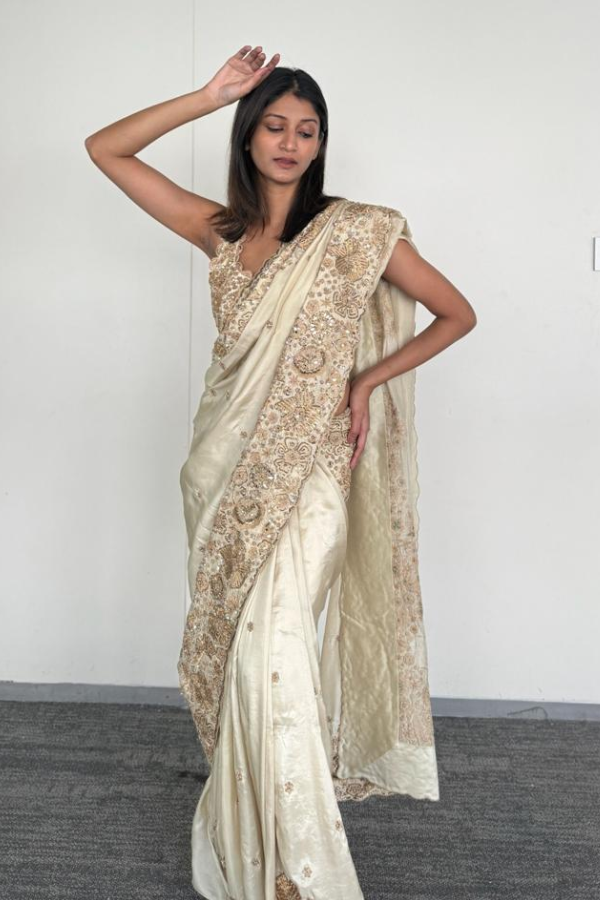 Mishru Ivory Embroidered Saree
