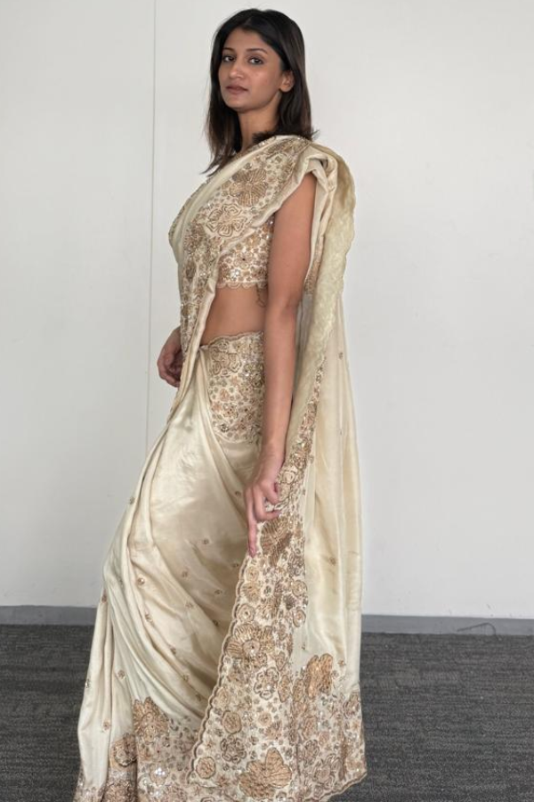 Mishru Ivory Embroidered Saree