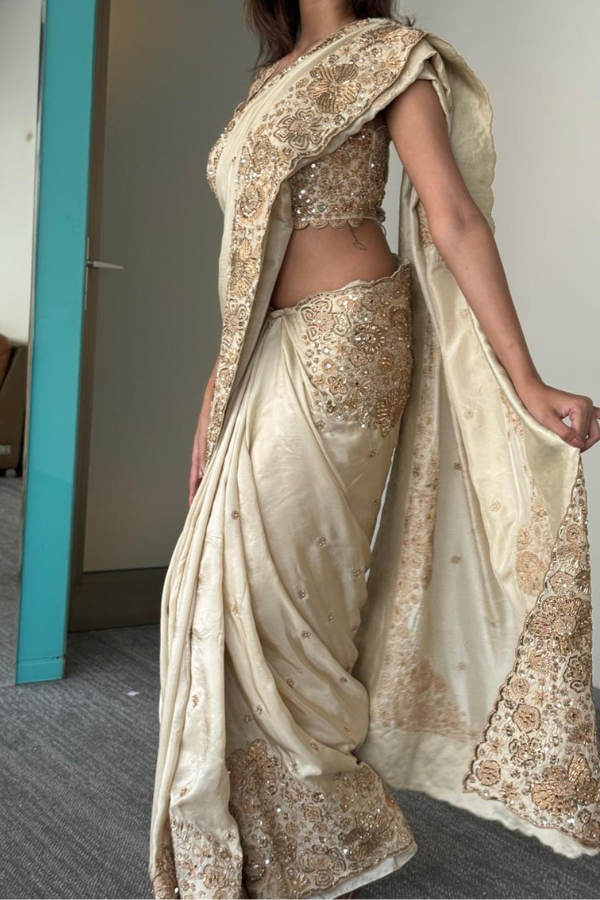 Mishru Ivory Embroidered Saree