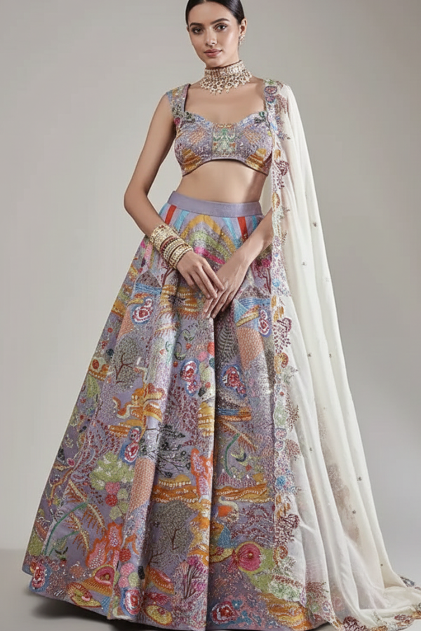 Aisha Rao Lavender Kasab Satin Embellished Lehenga Set