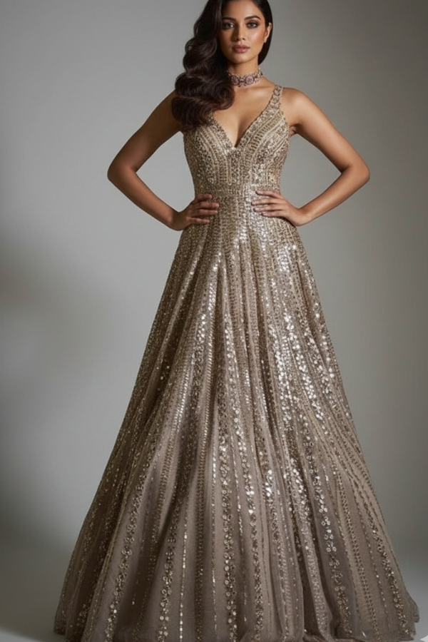 Seema Gujral Light Gold Gown