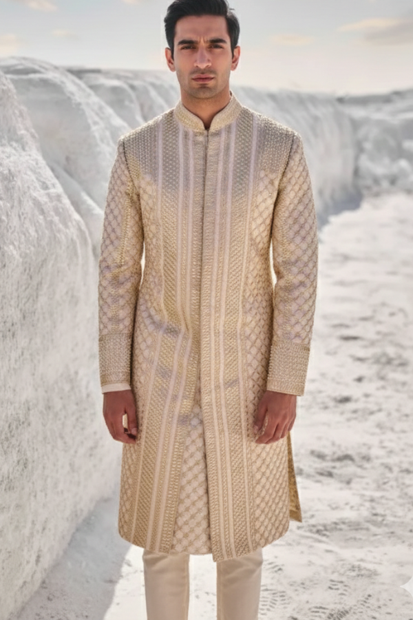 Seema Gujral Beige Gota Patti Sherwani Set