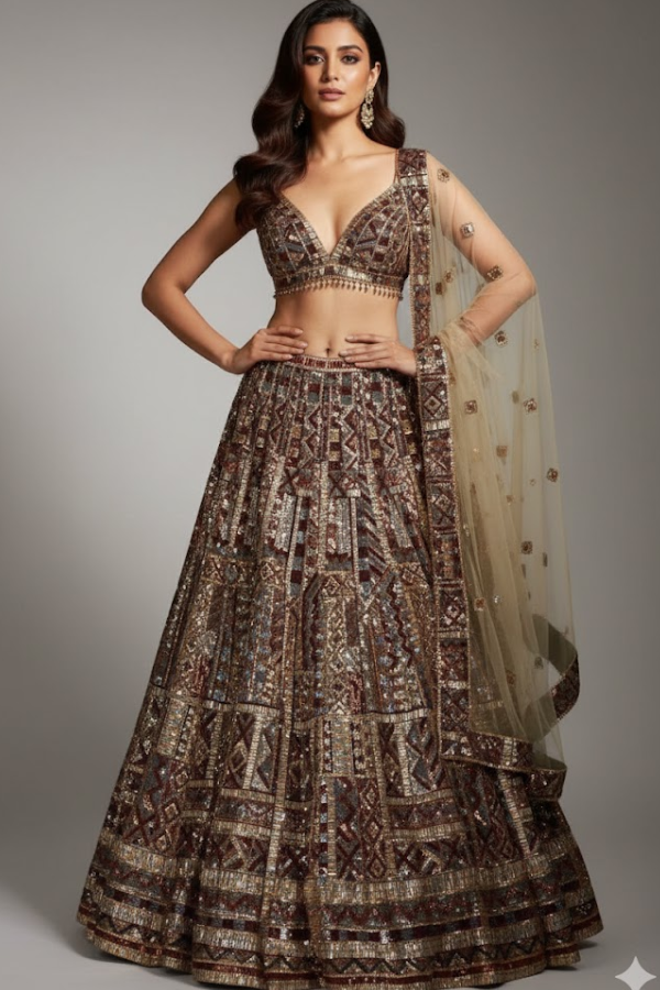 Seema Gujral Net Sequins Embroidered Lehenga Set
