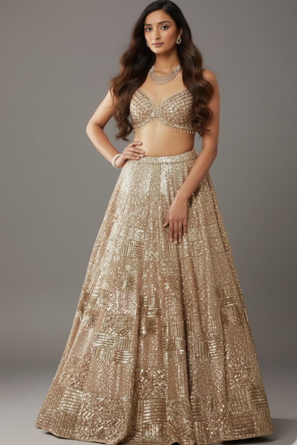 Seema Gujral Biscotti Gold Sequin Lehenga Set