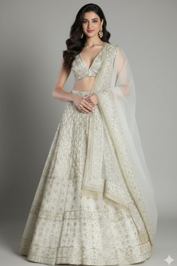 Manish malhotra Ivory Organza Lehenga