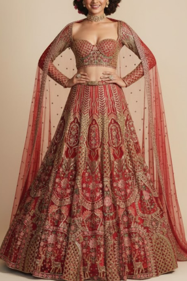 Falguni Shane Peacock Sylvie Red Lehenga Set