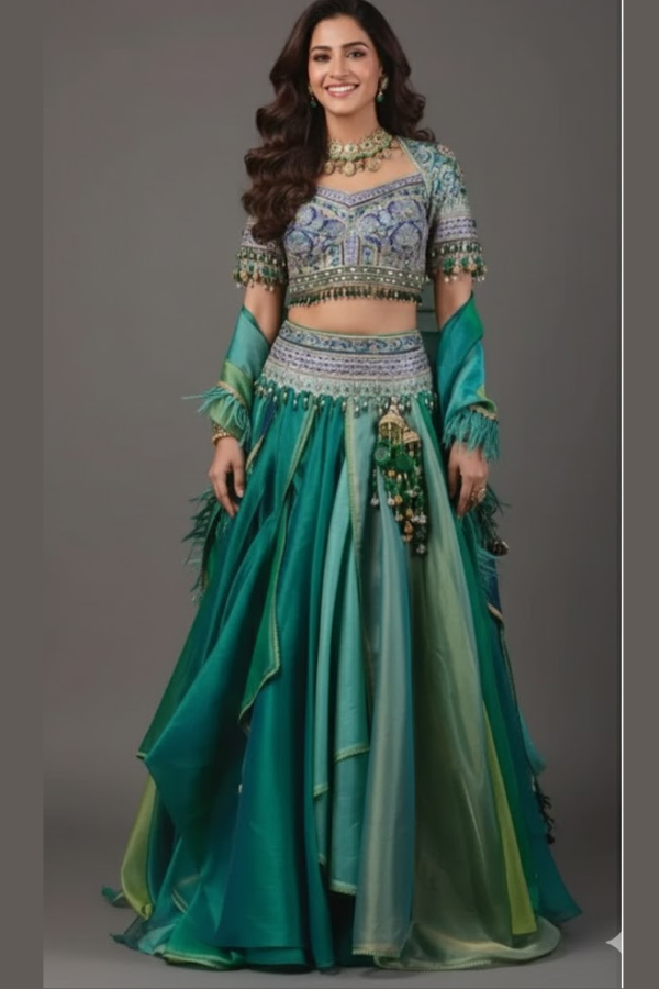 Tarun Tahiliani Green Organza Lehenga set