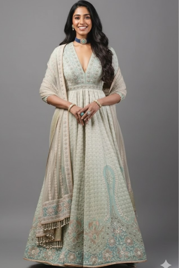 Tarun Tahiliani Mint embroidered kalidar anarkali set
