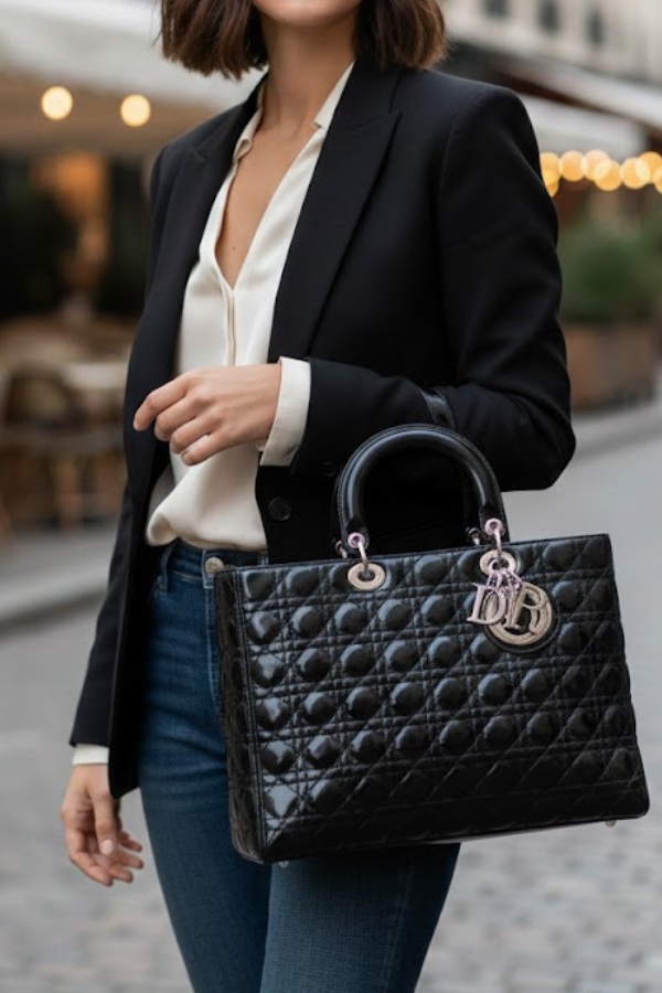 Christian Dior Cannage Lambskin Large Lady Dior Shoulder Bag