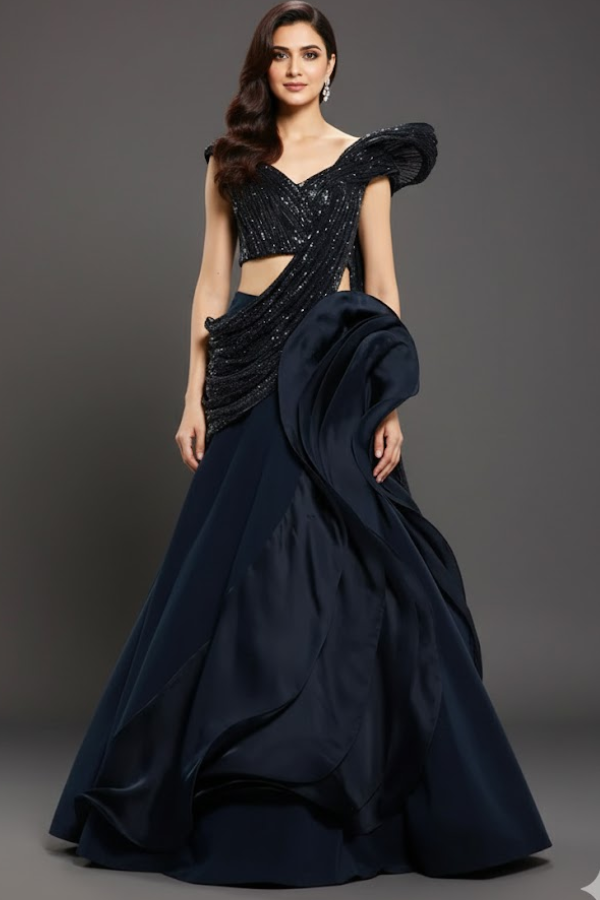 Gaurav Gupta Sequin Sculpted Saree Lehenga