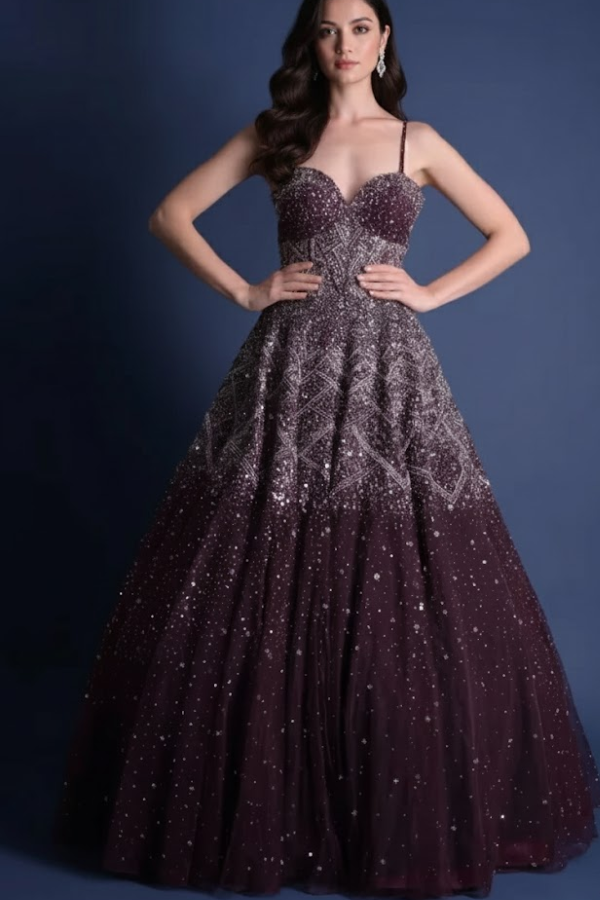 Kalki Wine Embellished lehenga