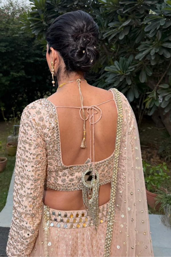 Abhinav Mishra Blush Mirror-Work Lehenga Set