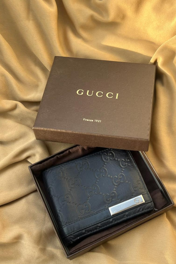 Gucci Guccissima Leather Metal Bar Bifold Wallet