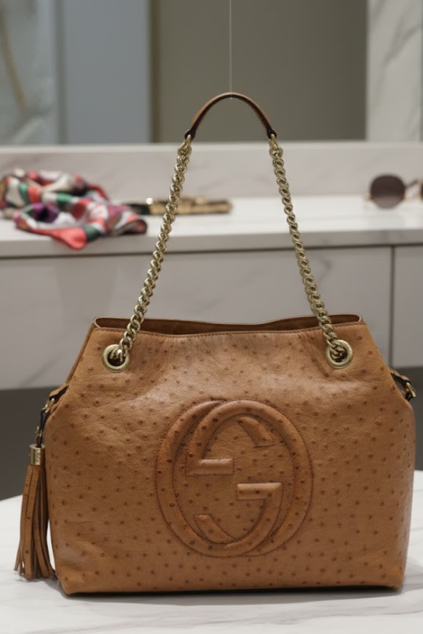Gucci Ostrich Leather Soho Chain Shoulder Bag