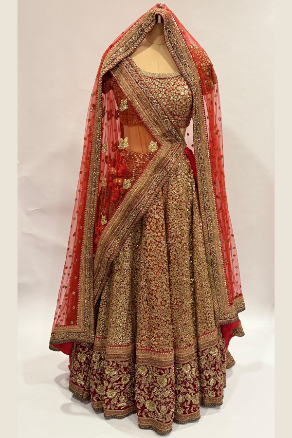 SABYASACHI RED AND GOLD LEHENGA SET