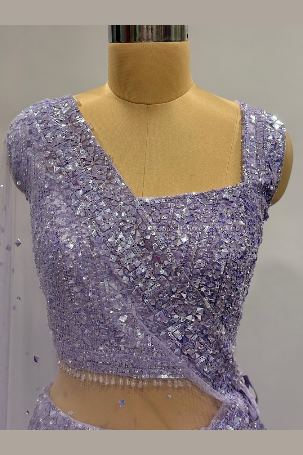 SEEMA GUJRAL PURPLE AND SILVER LEHENGA