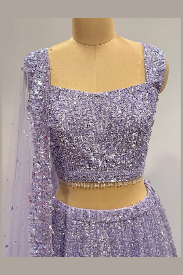 SEEMA GUJRAL PURPLE AND SILVER LEHENGA