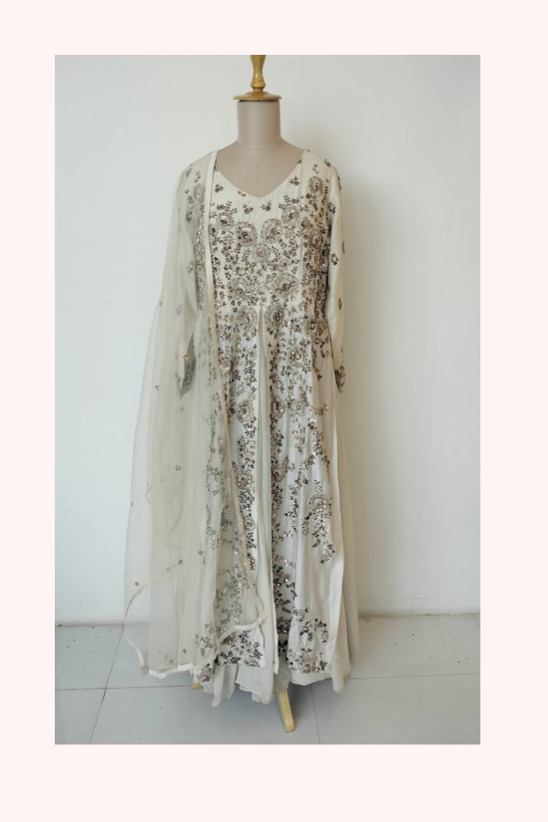 Aneesh Agarwal Ivory Embellished Anarkali Set