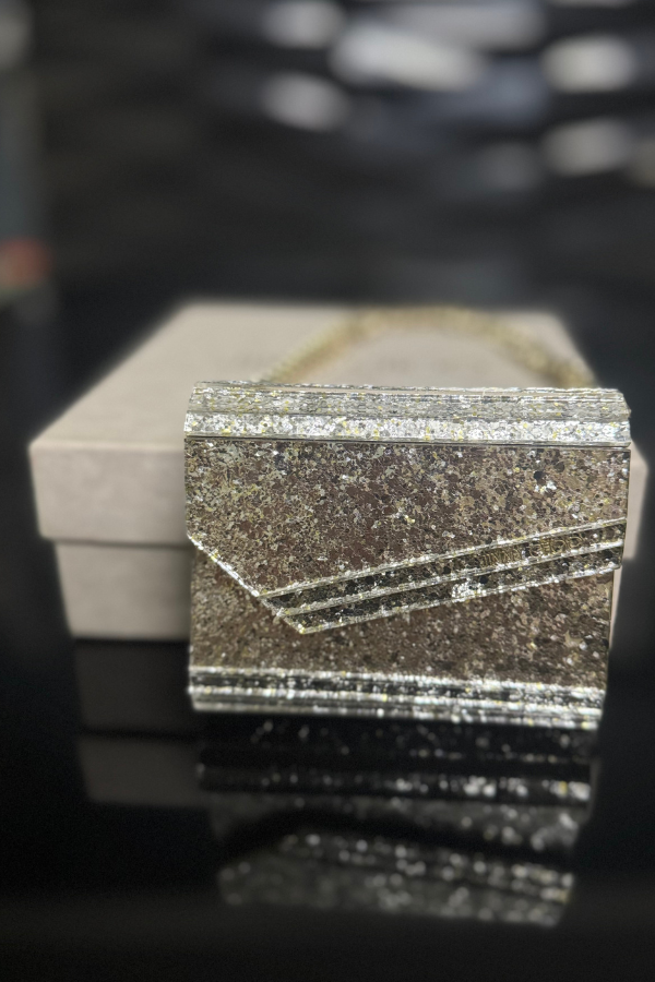 Jimmy Choo Champagne Coarse Glitter Acrylic Mini Clutch Bag