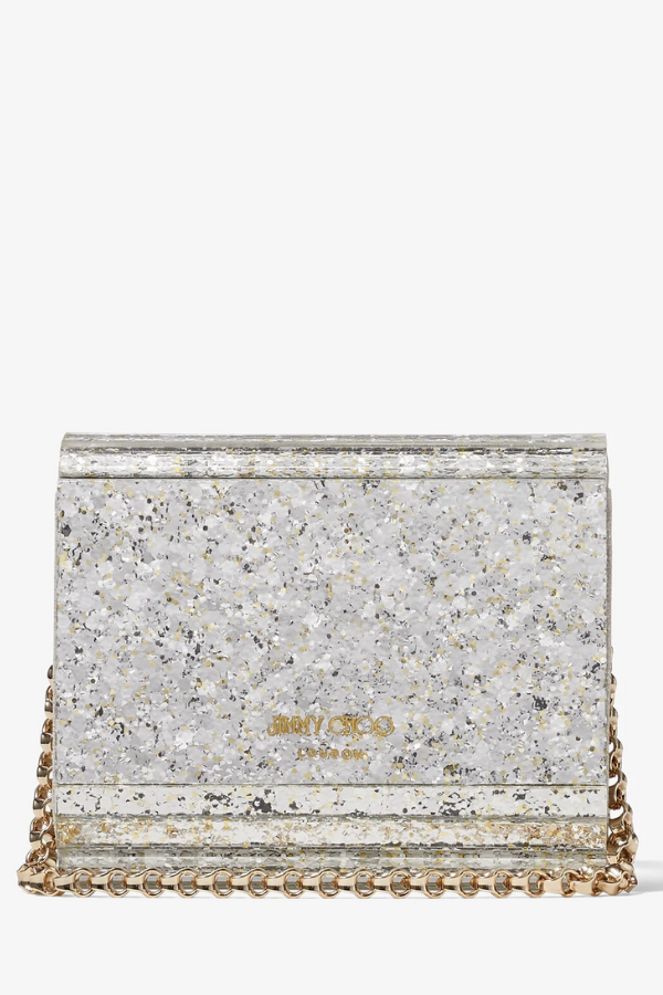 Jimmy Choo Champagne Coarse Glitter Acrylic Mini Clutch Bag