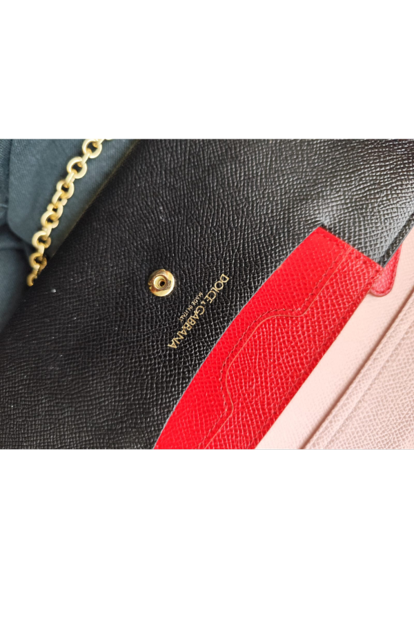 Dolce & Gabbana Black Leather DG Logo Chain Clutch