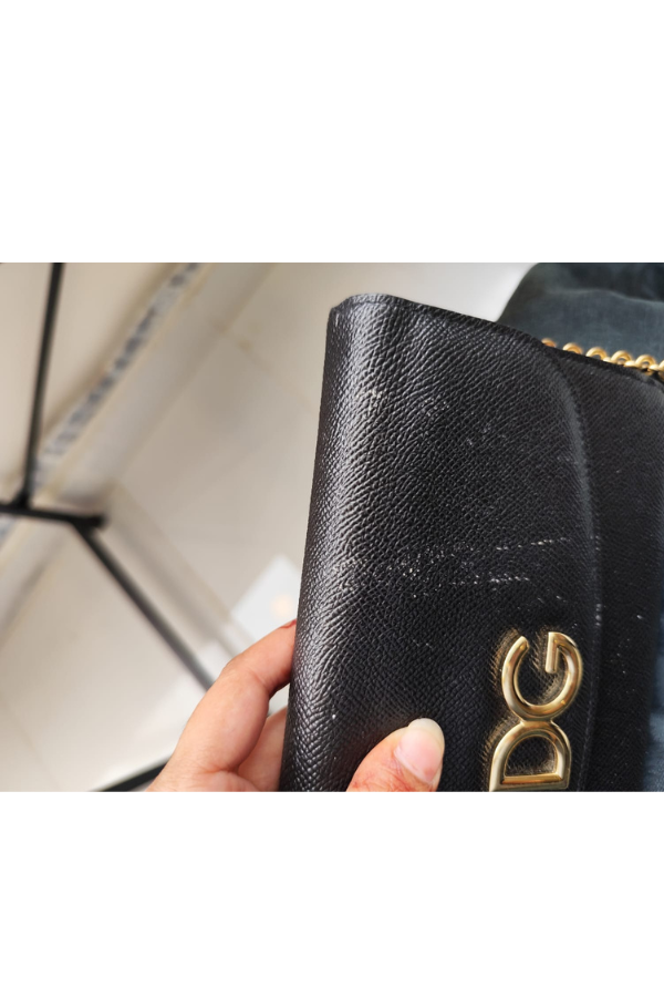 Dolce & Gabbana Black Leather DG Logo Chain Clutch