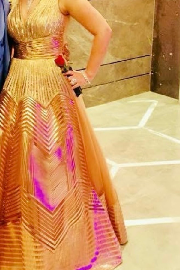 Amit Aggarwal Rose Gold Structured Metallic Gown