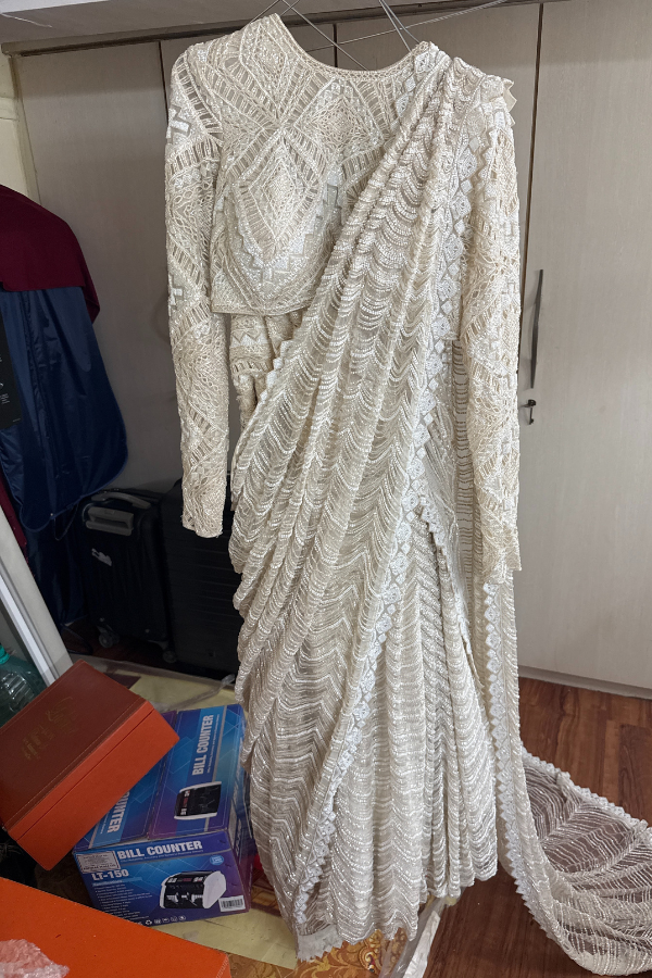 Ritika Mirchandani Ivory Embellished Lehenga Saree Set