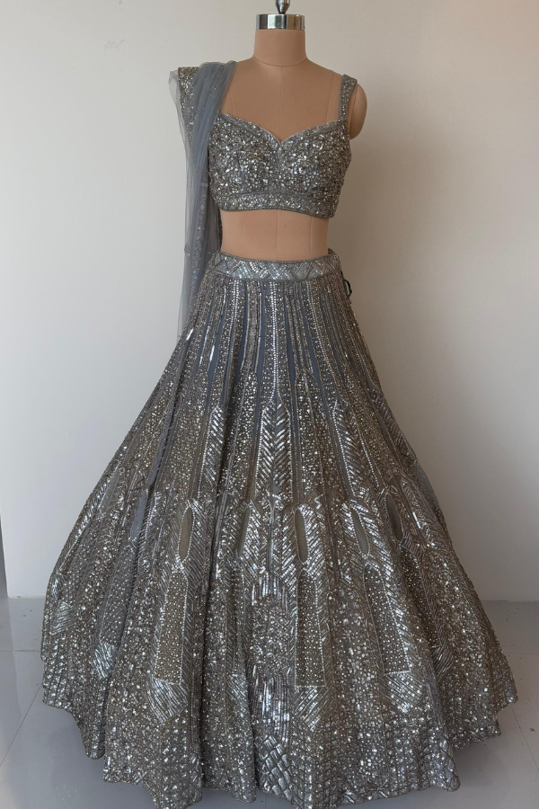 Angad Singh Steel Grey Sequins Set