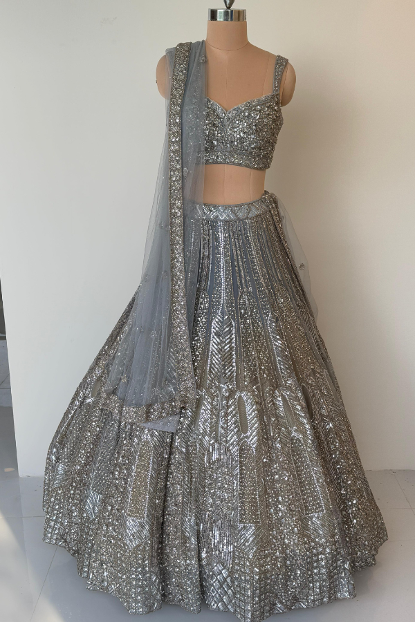 Angad Singh Steel Grey Sequins Set
