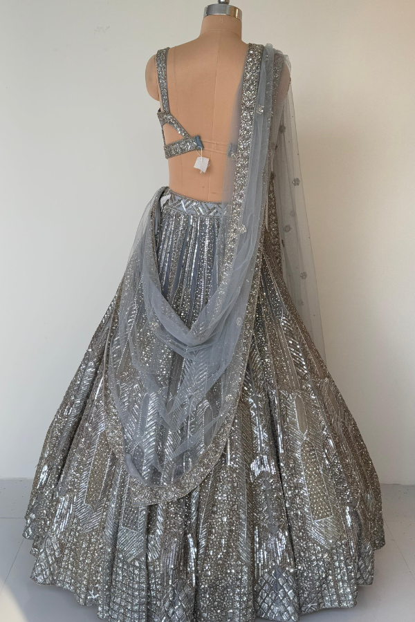 Angad Singh Steel Grey Sequins Set