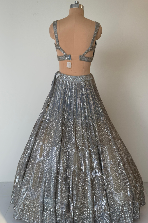 Angad Singh Steel Grey Sequins Set