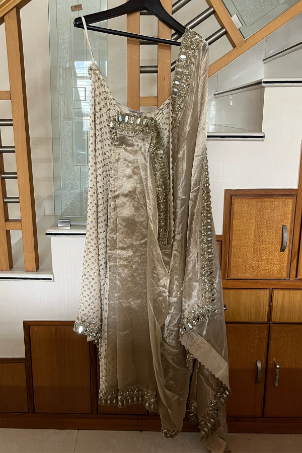 Arpita Mehta Gold Hand Embroidered Pre-draped Saree And Blouse Set