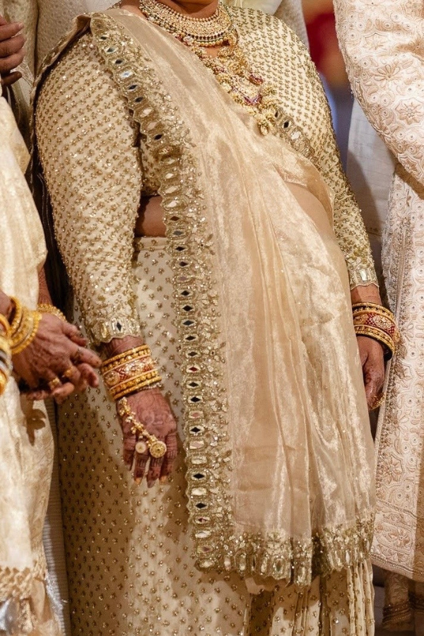 Arpita Mehta Gold Hand Embroidered Pre-draped Saree And Blouse Set