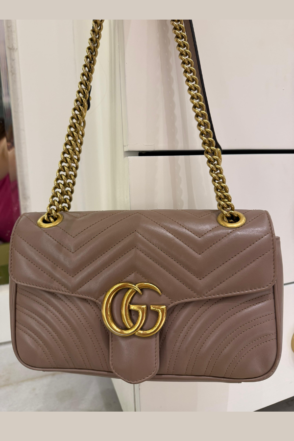 Gucci Nude Pink Matelasse Leather Medium GG Marmont Shoulder Bag