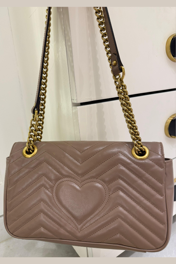 Gucci Nude Pink Matelasse Leather Medium GG Marmont Shoulder Bag