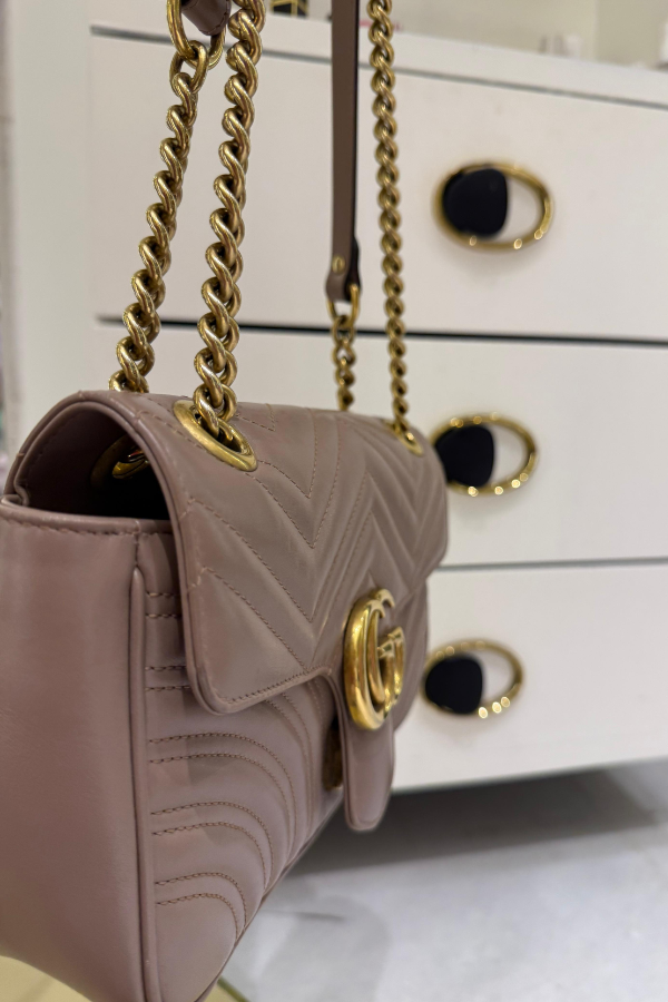 Gucci Nude Pink Matelasse Leather Medium GG Marmont Shoulder Bag