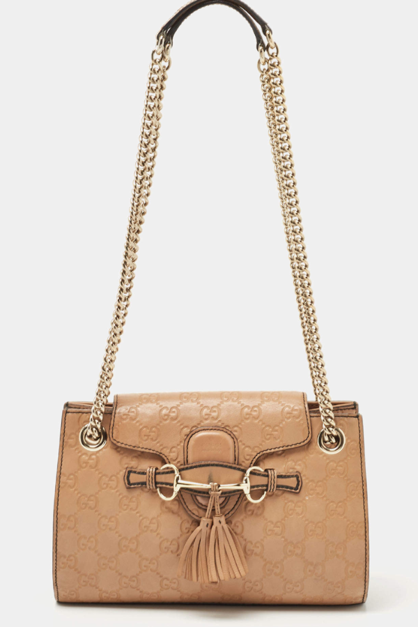 Gucci Beige Guccissima Leather Small Emily Chain Shoulder Bag