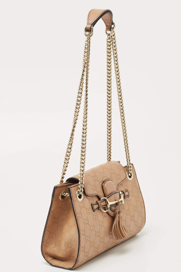 Gucci Beige Guccissima Leather Small Emily Chain Shoulder Bag