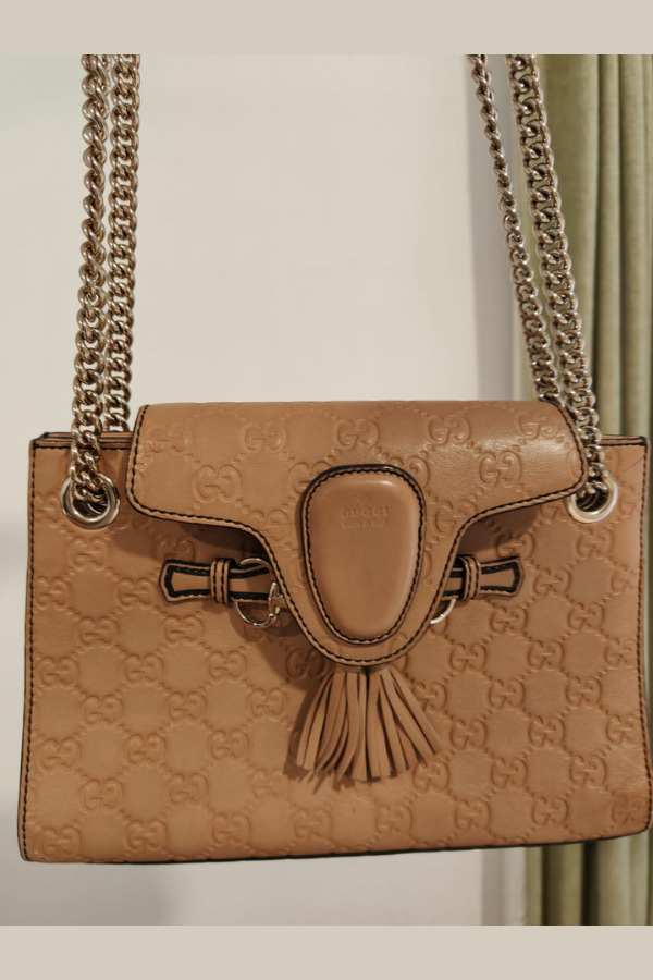 Gucci Beige Guccissima Leather Small Emily Chain Shoulder Bag