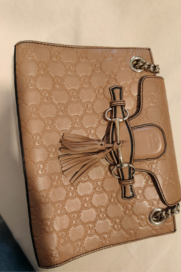 Gucci Beige Guccissima Leather Small Emily Chain Shoulder Bag