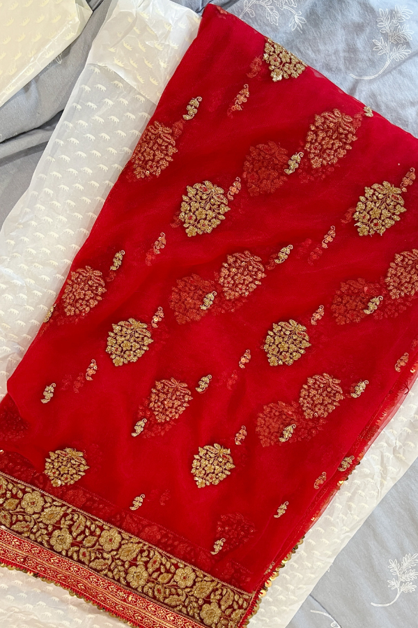Sabyasachi Red Embroidered Saree