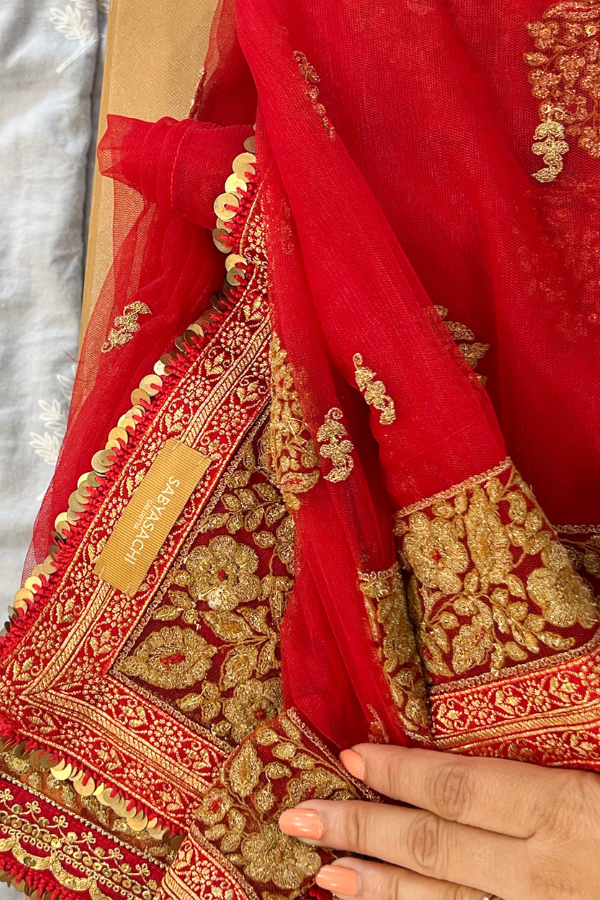Sabyasachi Red Embroidered Saree