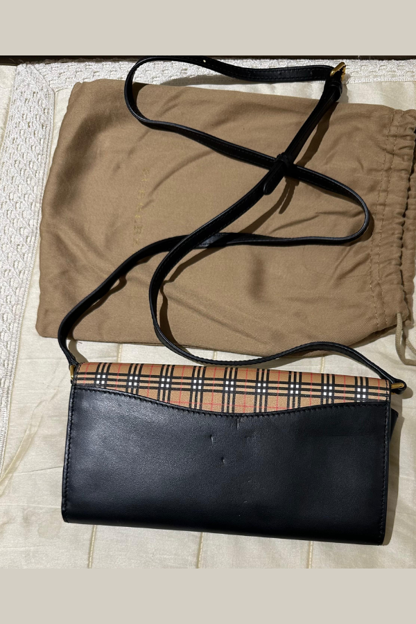 Burberry Henley Wallet on Chain Leather with Vintage Check Canvas