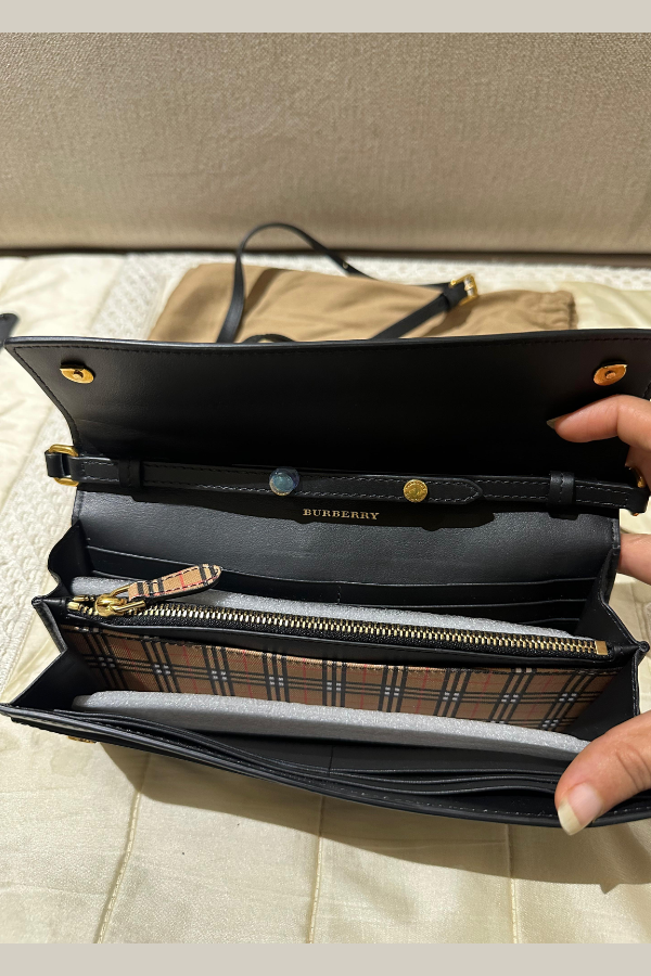 Burberry Henley Wallet on Chain Leather with Vintage Check Canvas