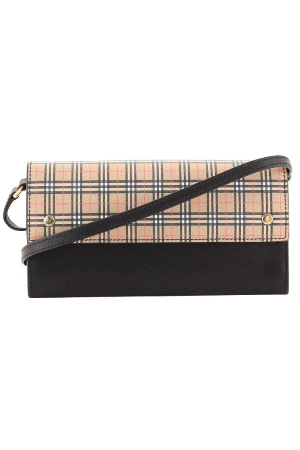 Burberry Henley Wallet on Chain Leather with Vintage Check Canvas