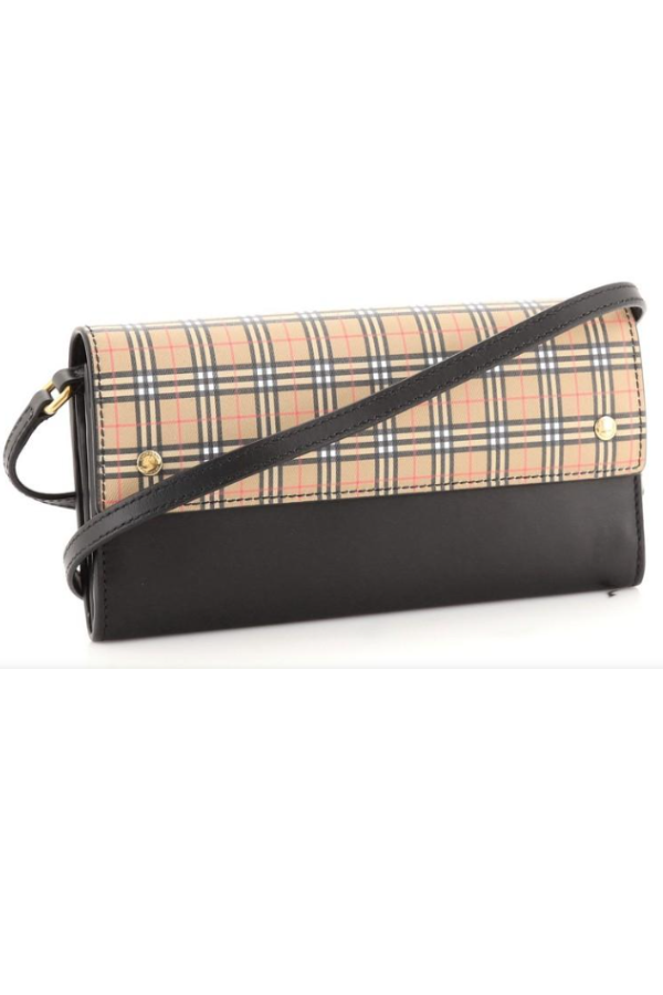 Burberry Henley Wallet on Chain Leather with Vintage Check Canvas